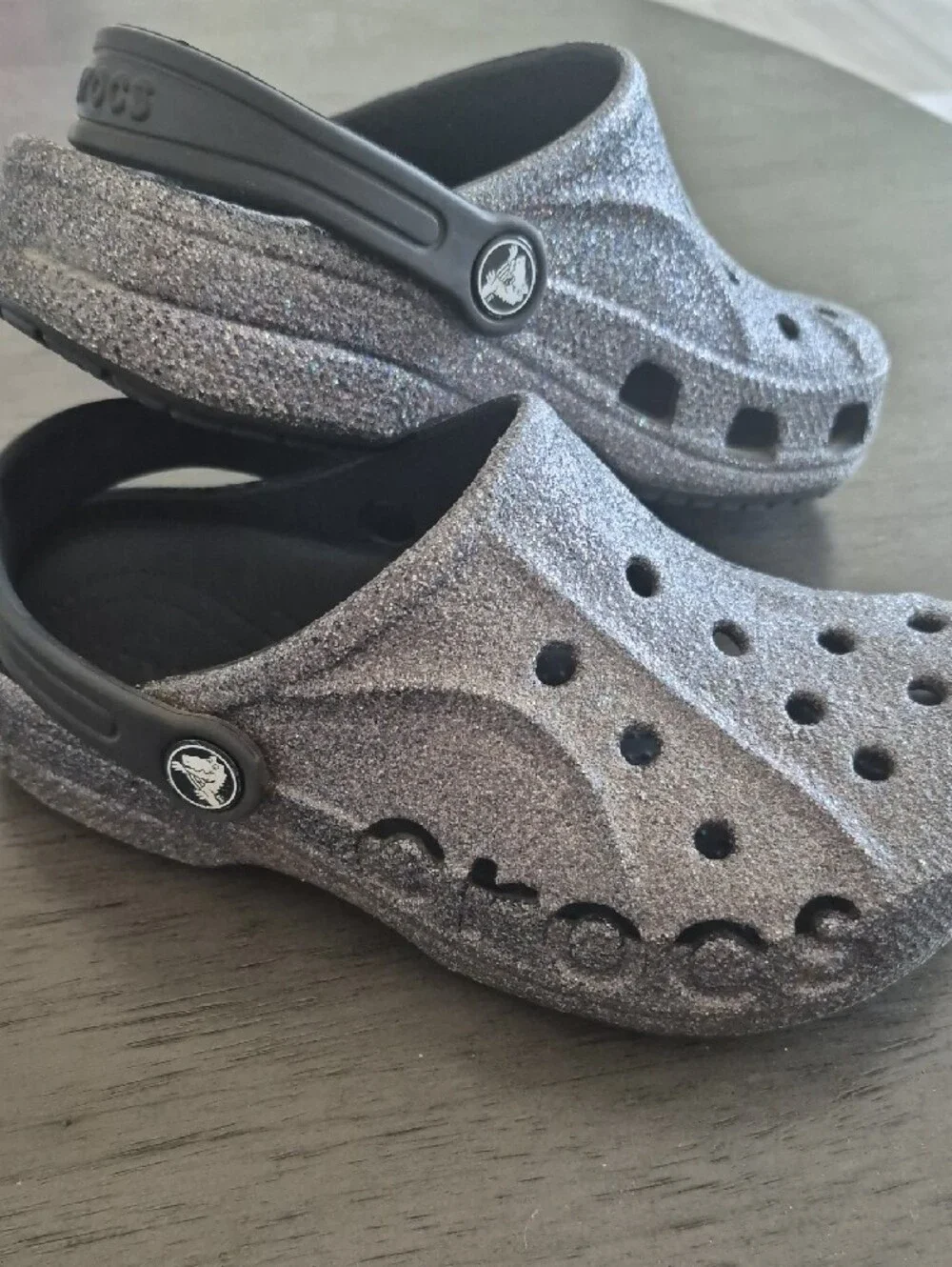 CROCS Kids Glitter Clogs in Silver-Black